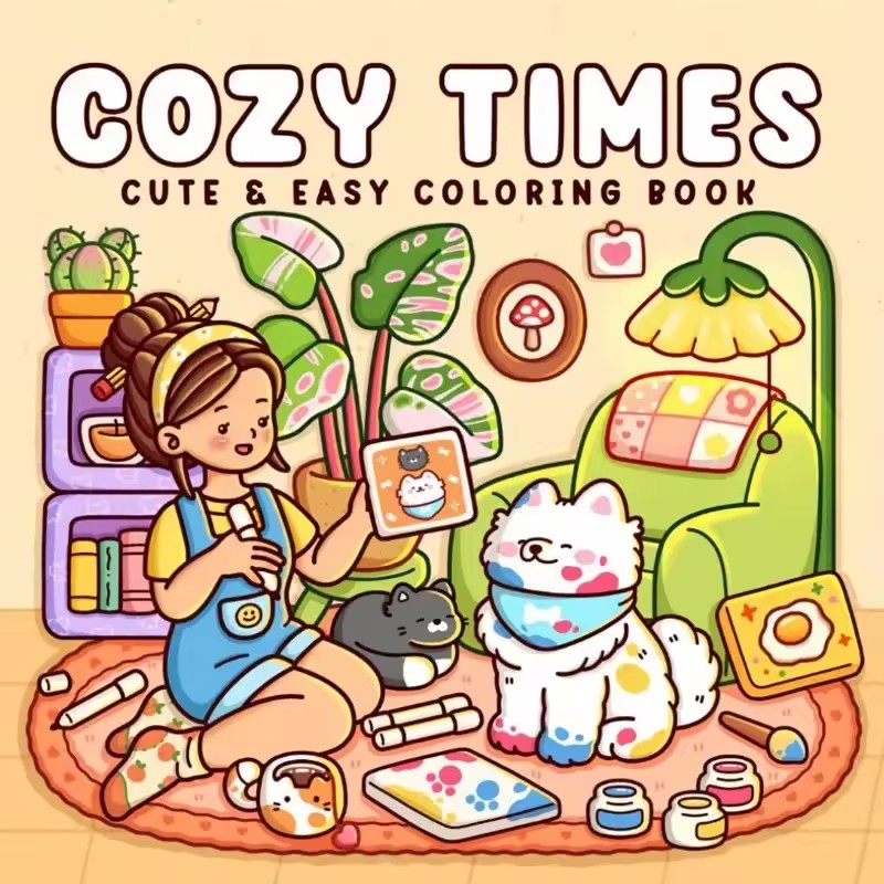 Adult Coloring Book Stress Relief - Cozy Time Cute & Easy Coloring