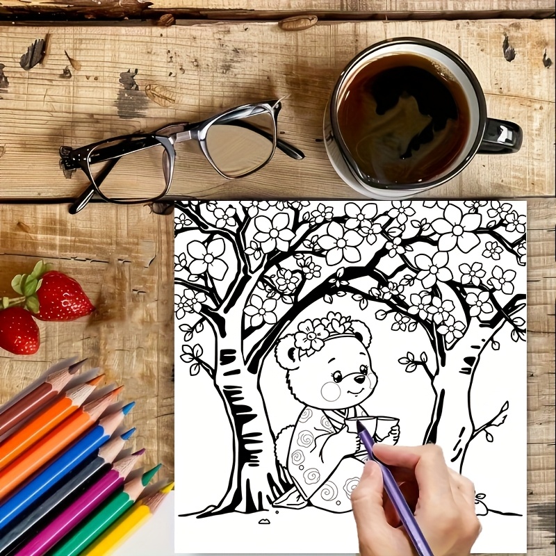 28 Pages Cute Bear in Japan Co - đánh giá và giá Adult Coloring Book Stress Relief