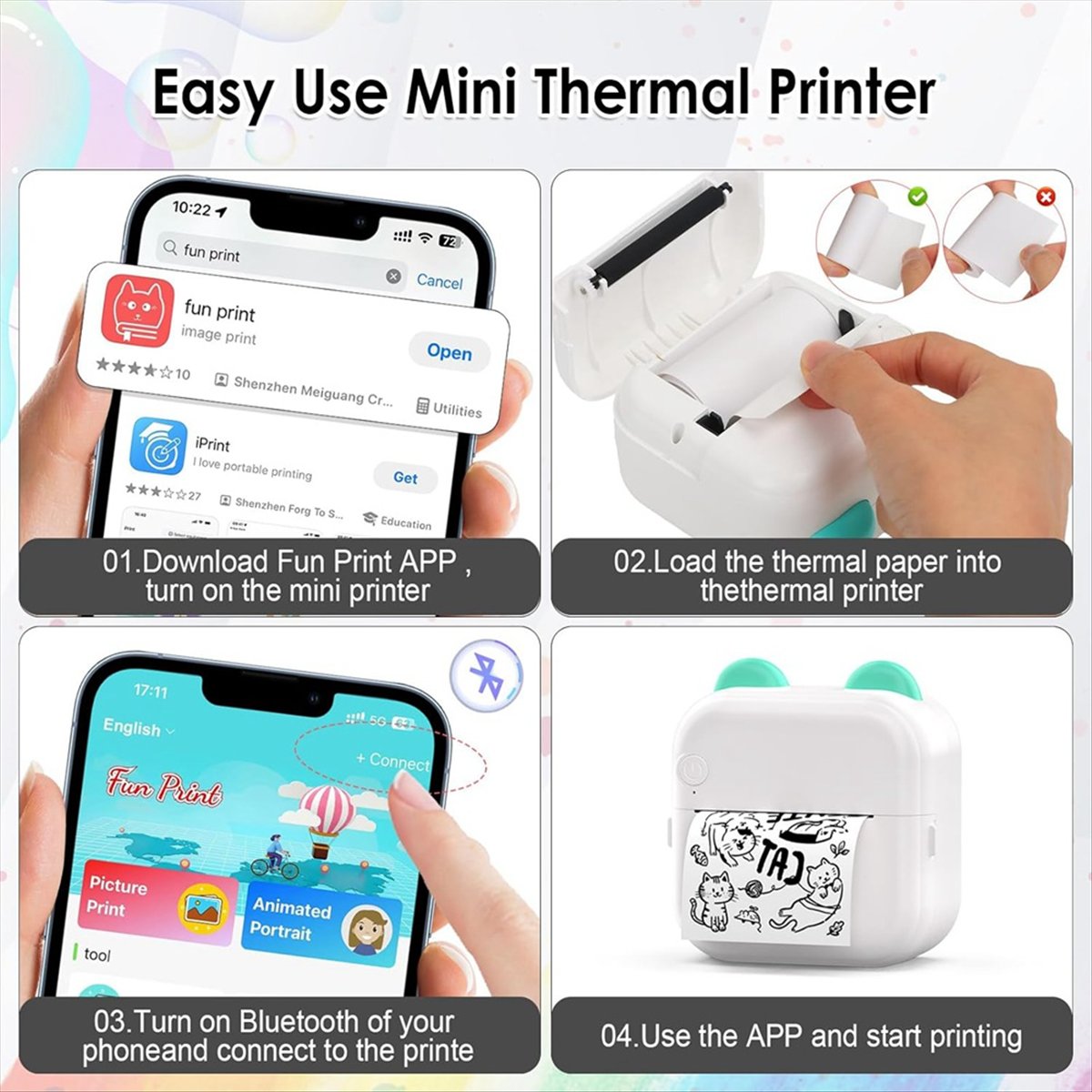 Mini Sticker Printer RGB Light - đánh giá và giá Mini Pocket Thermal Printer Paper Roll