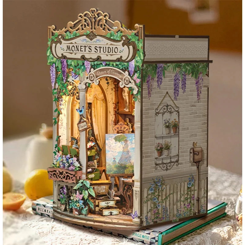 Wooden Monet's Studio Book Noo - đánh giá và giá Diy Wooden Book Nook Kit Shelf Insert