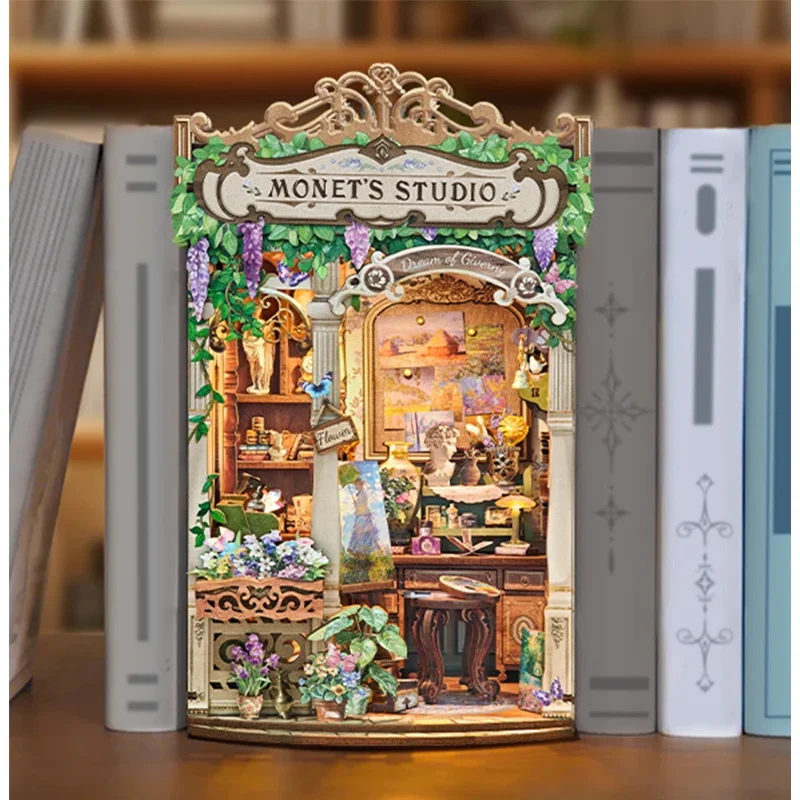 Wooden Monet's Studio Book Noo - đánh giá và giá Diy Wooden Book Nook Kit Shelf Insert