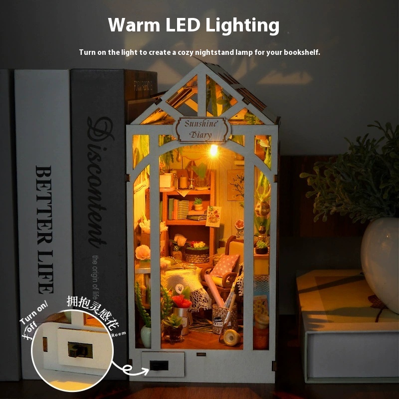 Diy Wooden Sunshine Diary Book - đánh giá và giá Diy Wooden Book Nook Kit Shelf Insert