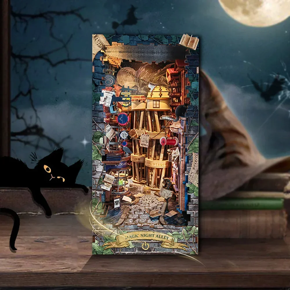 Retro DIY Magic Night Alley Wo - đánh giá và giá Diy Wooden Book Nook Kit Shelf Insert