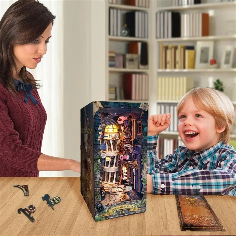 Retro DIY Magic Night Alley Wo - đánh giá và giá Diy Wooden Book Nook Kit Shelf Insert