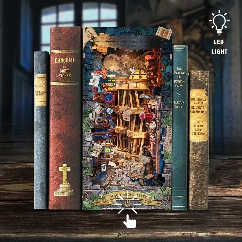 Retro DIY Magic Night Alley Wo - đánh giá và giá Diy Wooden Book Nook Kit Shelf Insert
