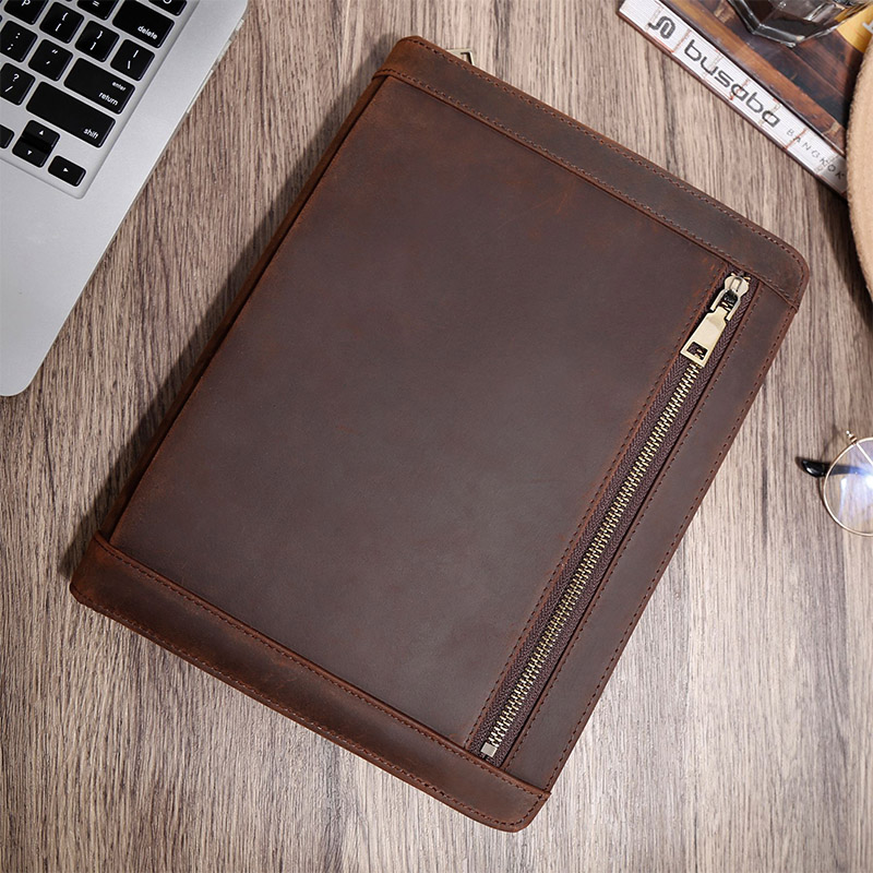 Cow Leather Zipper Portfolio O - đánh giá và giá Vintage Leather Journal Notebook